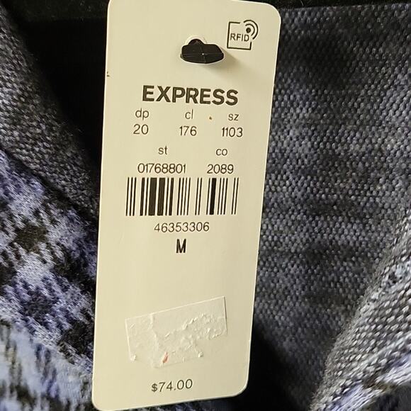 Express Blue Plaid Button Down Long Sleeve Flannel Shirt Mens Size Medium NWT - Picture 5 of 10